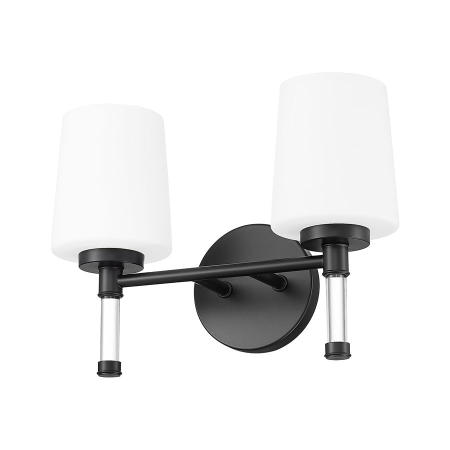 Z-Lite Henri 2 Light Vanity, Matte Black/White Opal