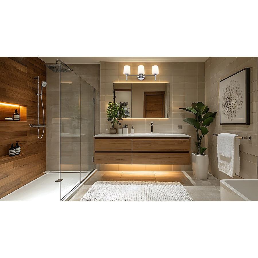 Z-Lite Henri 3 Light Vanity, Chrome /White Opal