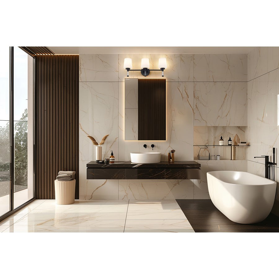 Z-Lite Henri 3 Light Vanity, Matte Black/White Opal