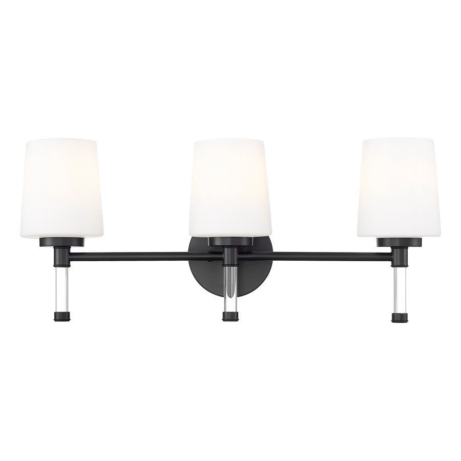 Z-Lite Henri 3 Light Vanity, Matte Black/White Opal