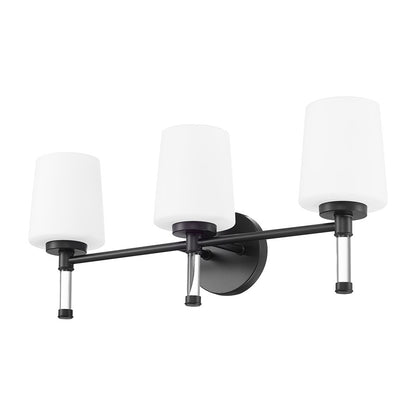 Z-Lite Henri 3 Light Vanity, Matte Black/White Opal
