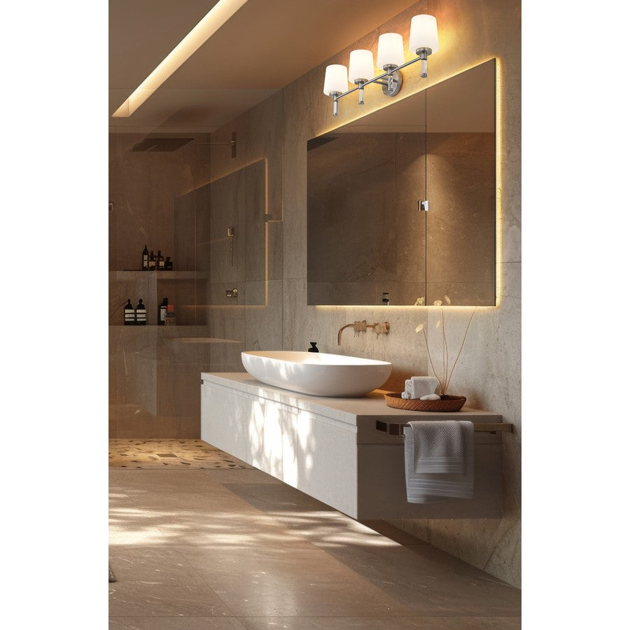 Z-Lite Henri 4 Light Vanity, Brushed Nickel/White Opal