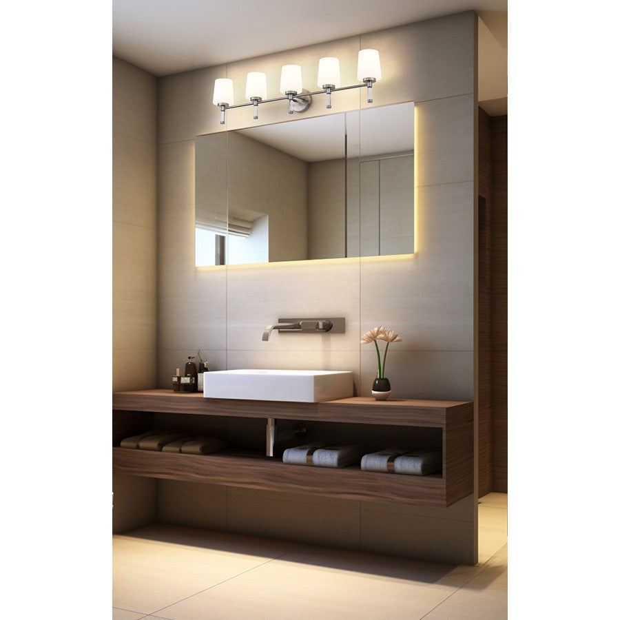 Z-Lite Henri 5 Light Vanity, Brushed Nickel/White Opal