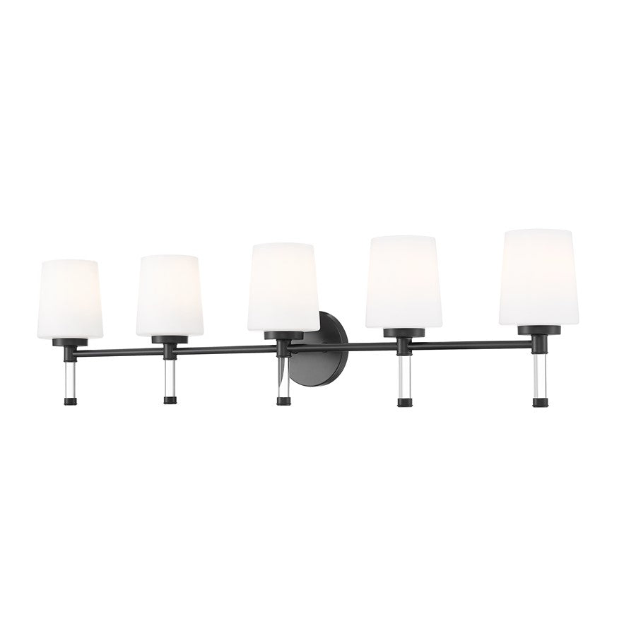 Z-Lite Henri 5 Light Vanity, Matte Black/White Opal - 7700-5V-MB
