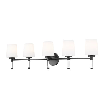 Z-Lite Henri 5 Light Vanity, Matte Black/White Opal - 7700-5V-MB