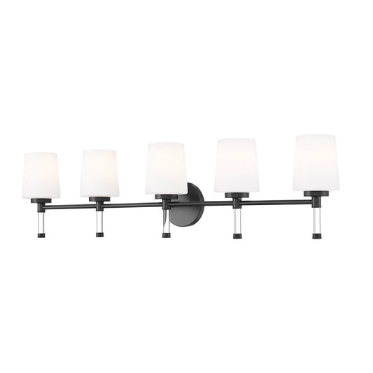 Z-Lite Henri 5 Light Vanity, Matte Black/White Opal - 7700-5V-MB
