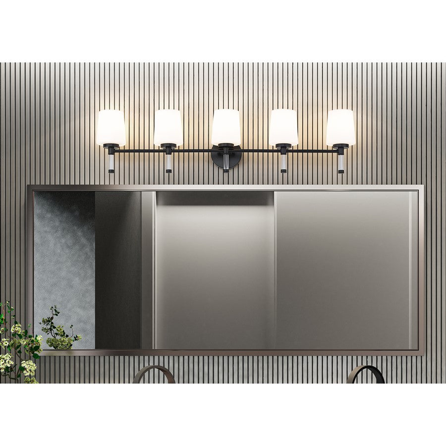 Z-Lite Henri 5 Light Vanity, Matte Black/White Opal