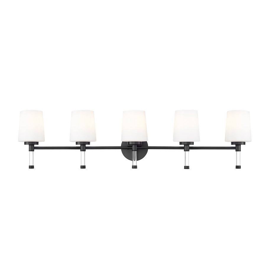 Z-Lite Henri 5 Light Vanity, Matte Black/White Opal