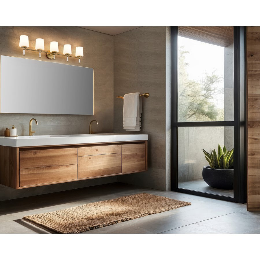 Z-Lite Henri 5 Light Vanity, Modern Gold/White Opal