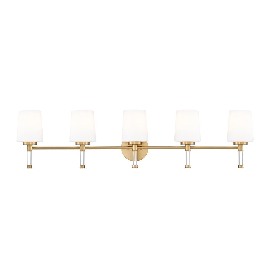 Z-Lite Henri 5 Light Vanity, Modern Gold/White Opal