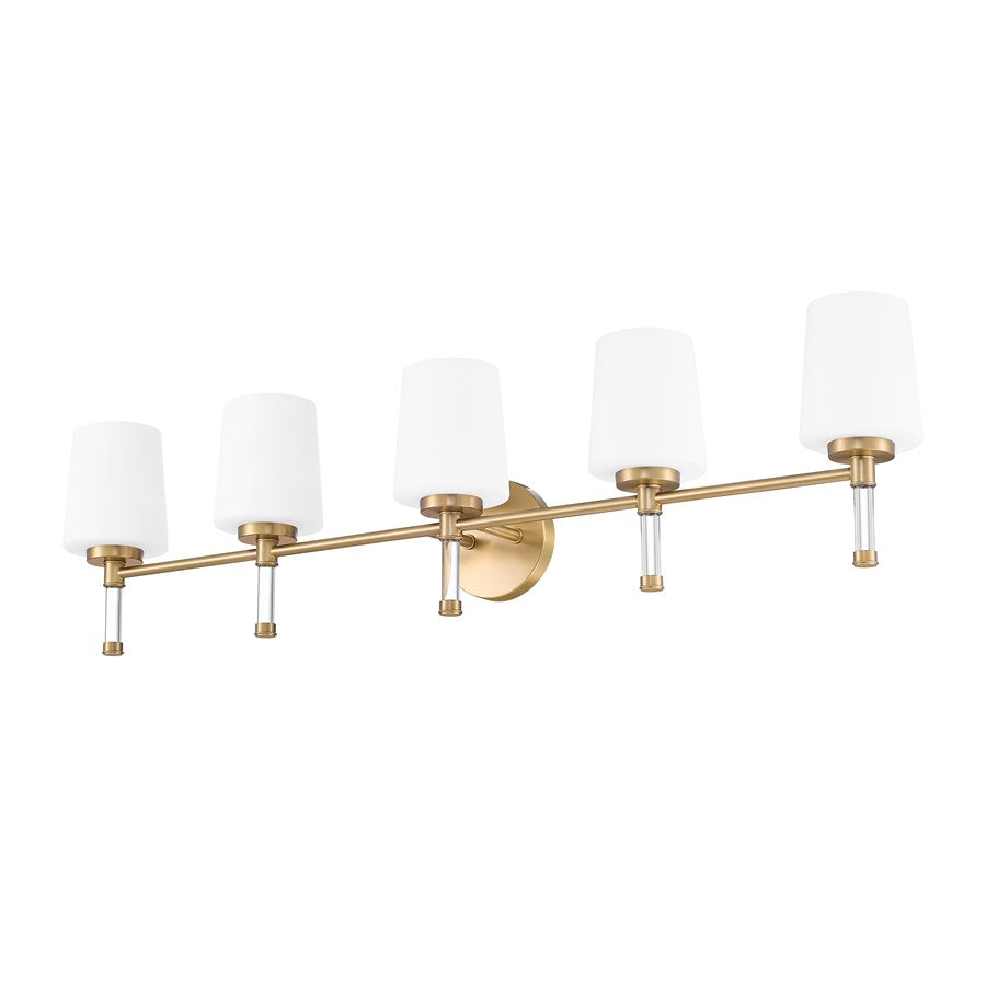 Z-Lite Henri 5 Light Vanity, Modern Gold/White Opal