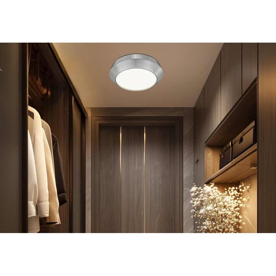 Z-Lite Quasars 1 Light 12" Flush Mount, Brushed Nickel/White