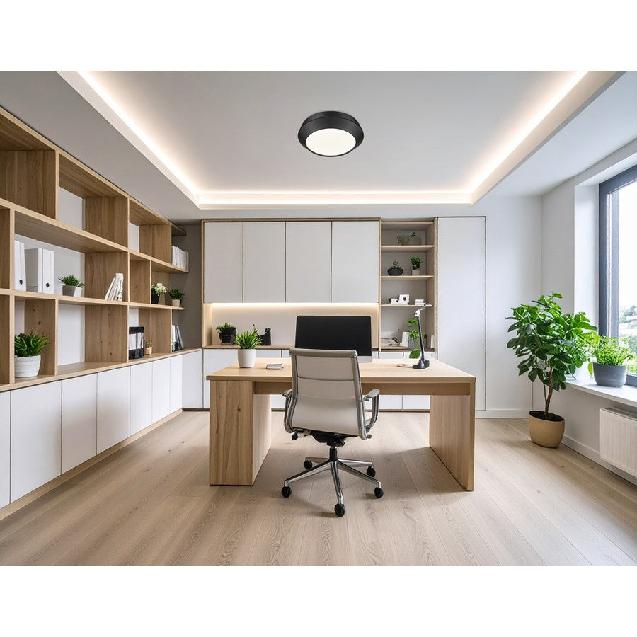 Z-Lite Quasars 1 Light 12" Flush Mount, Matte Black/White