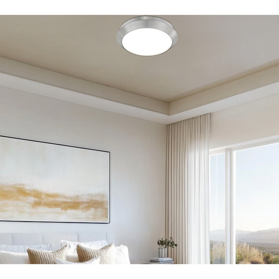 Z-Lite Quasars 1 Light 16" Flush Mount, Brushed Nickel/White