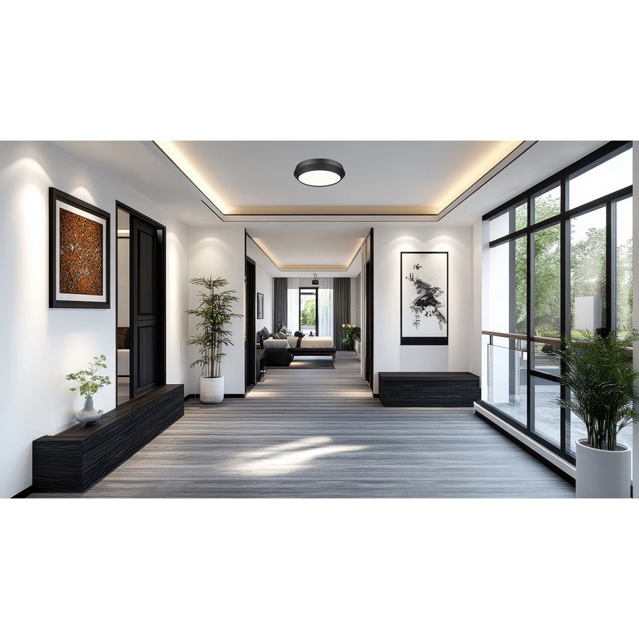 Z-Lite Quasars 1 Light 16" Flush Mount, Matte Black/White