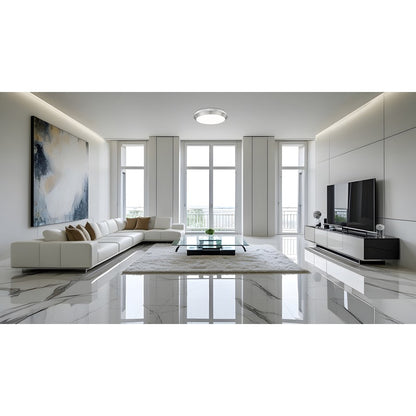 Z-Lite Quasars 1 Light 20" Flush Mount, Brushed Nickel/White