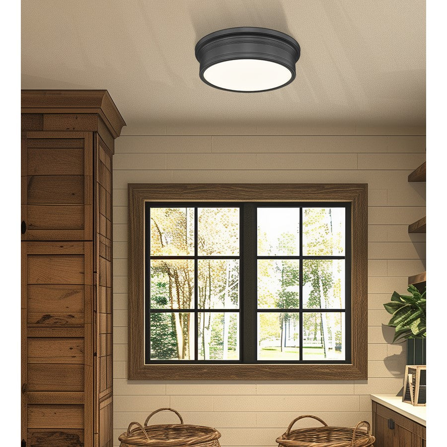 Z-Lite Bentley 1 Light 16"Flush Mount, Matte Black/White