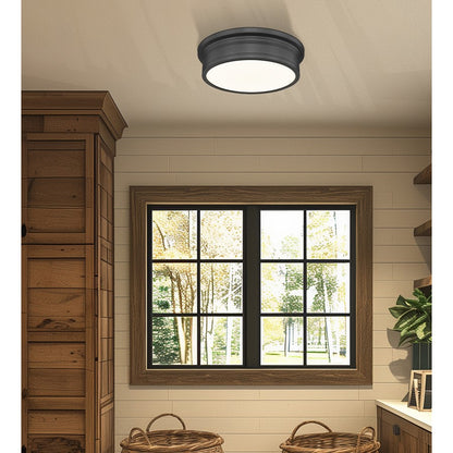 Z-Lite Bentley 1 Light 16"Flush Mount, Matte Black/White