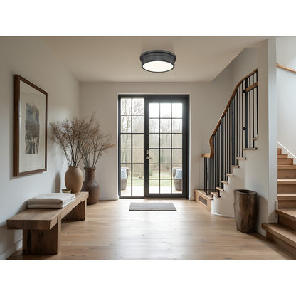 Z-Lite Bentley 1 Light 16"Flush Mount, Matte Black/White