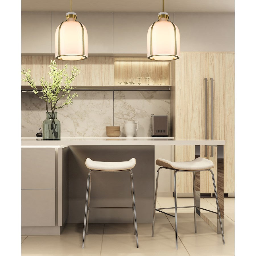 1 Light Chandelier, White Opal