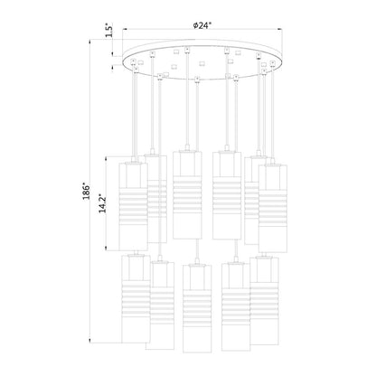 11 Light Chandelier, Modern Gold