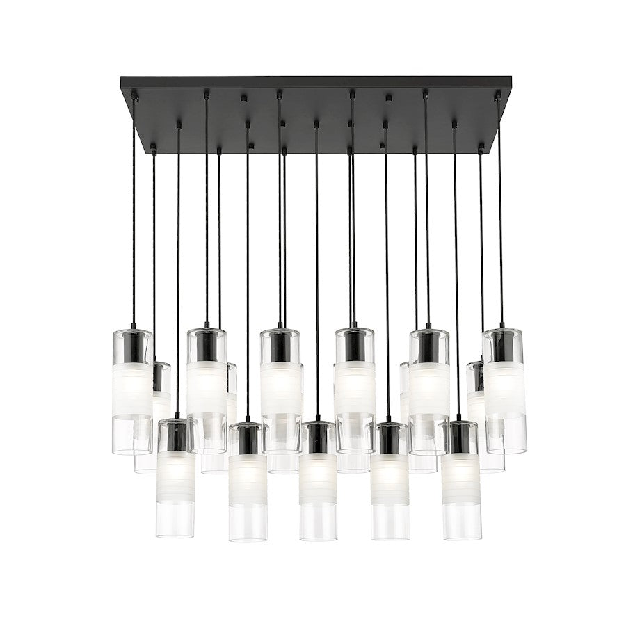 17 Light Linear Chandelier, Matte Black