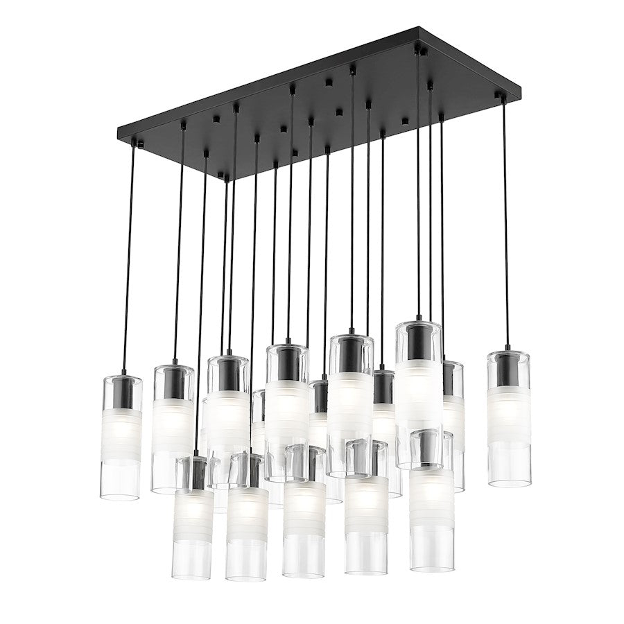 17 Light Linear Chandelier, Matte Black