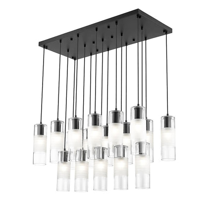 17 Light Linear Chandelier, Matte Black