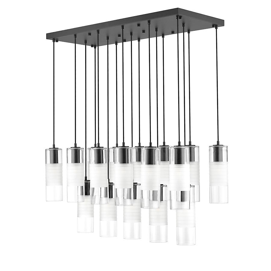 17 Light Linear Chandelier, Matte Black