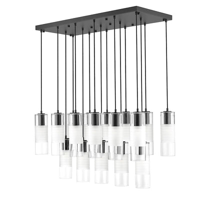 17 Light Linear Chandelier, Matte Black