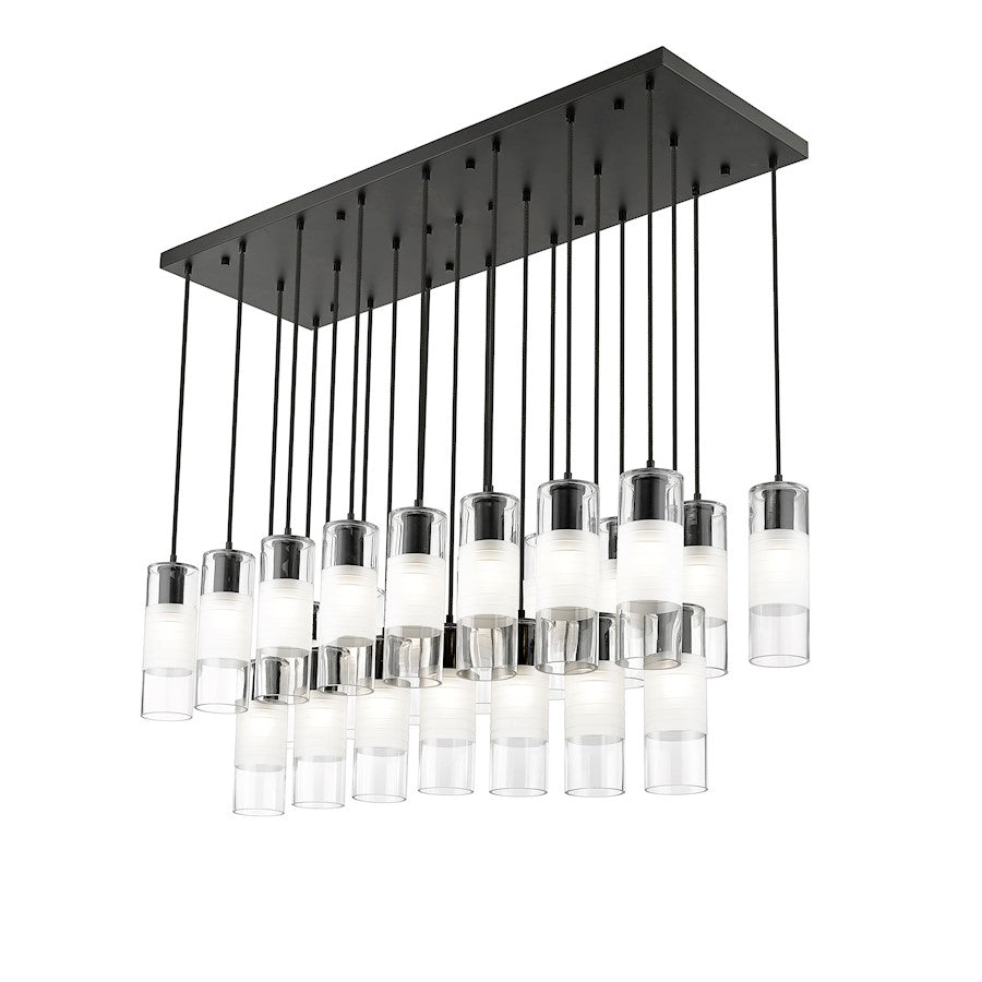 23 Light Linear Chandelier, Matte Black