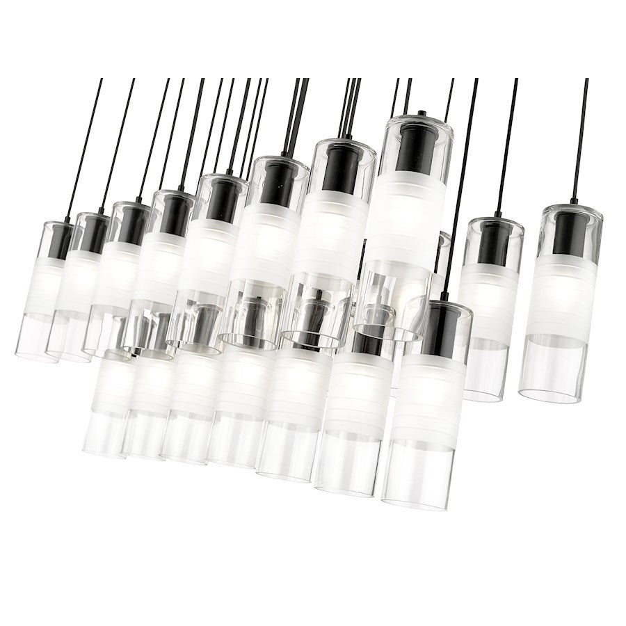 23 Light Linear Chandelier, Matte Black