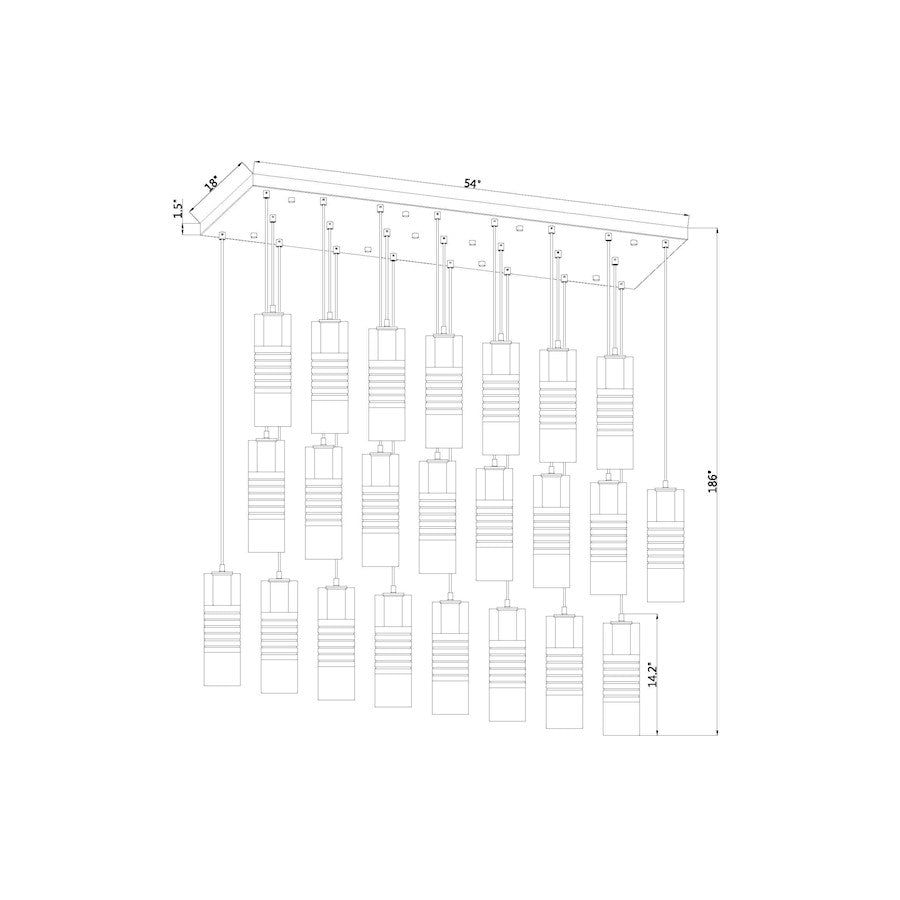 23 Light Linear Chandelier, Matte Black