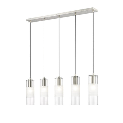 Z-Lite Alton 5 Light Linear Chandelier, Nickel/Clear/Frosted - 824P-5L-BN