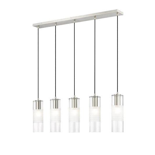 Z-Lite Alton 5 Light Linear Chandelier, Nickel/Clear/Frosted - 824P-5L-BN