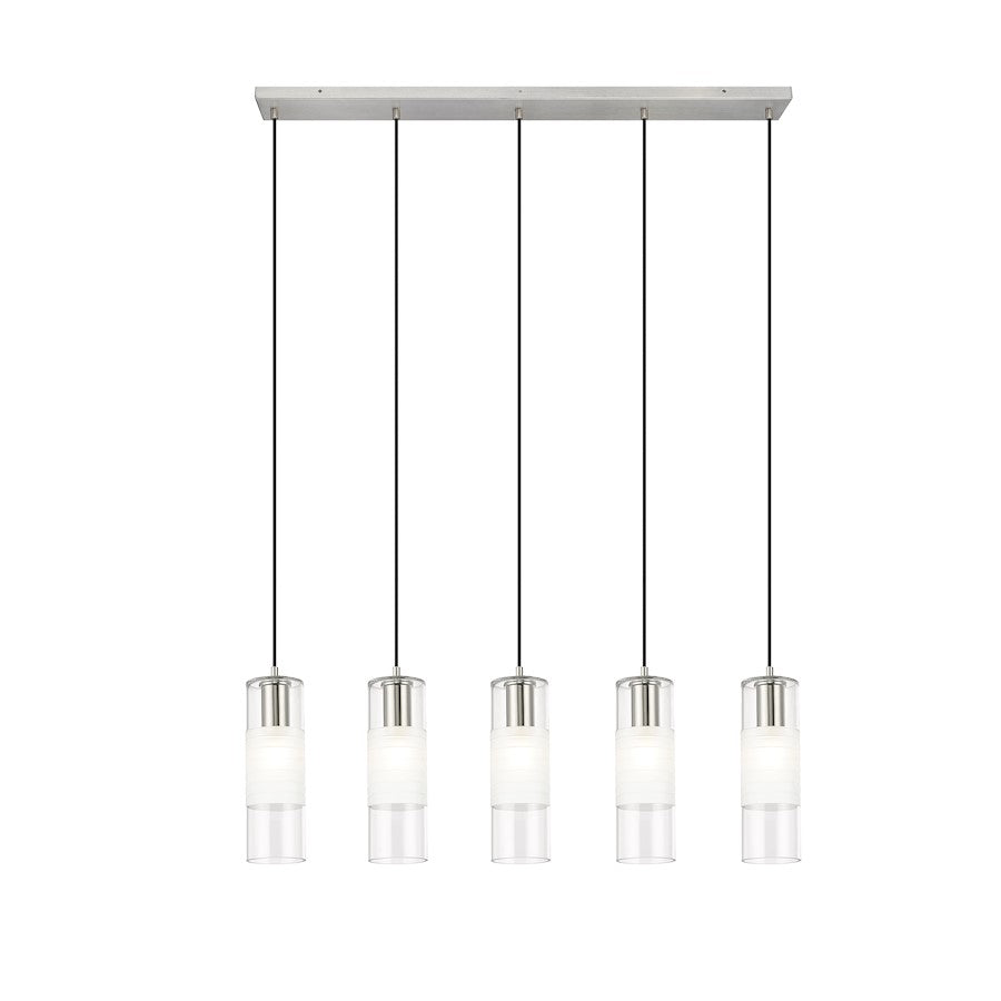 5 Light Linear Chandelier, Nickel
