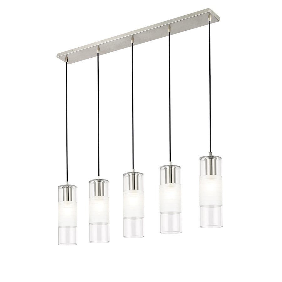 5 Light Linear Chandelier, Nickel