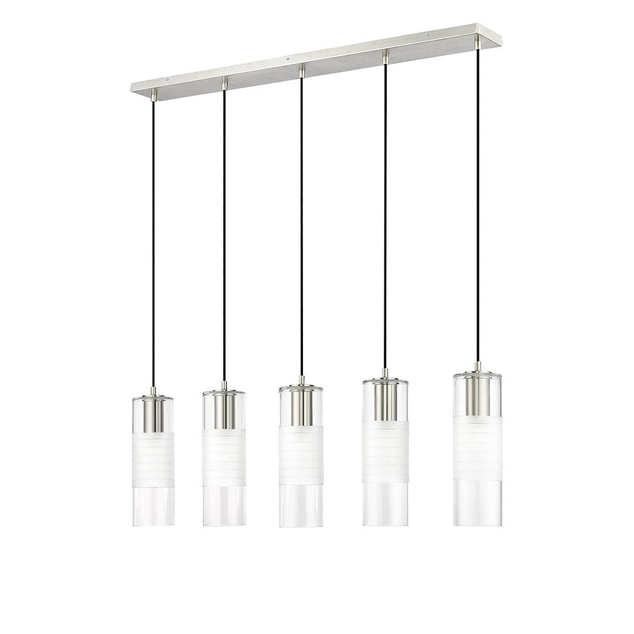 5 Light Linear Chandelier, Nickel