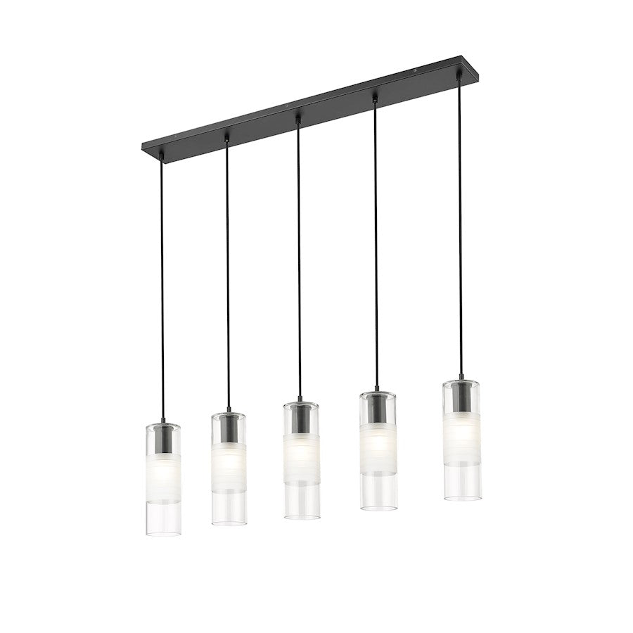 5 Light Linear Chandelier, Matte Black