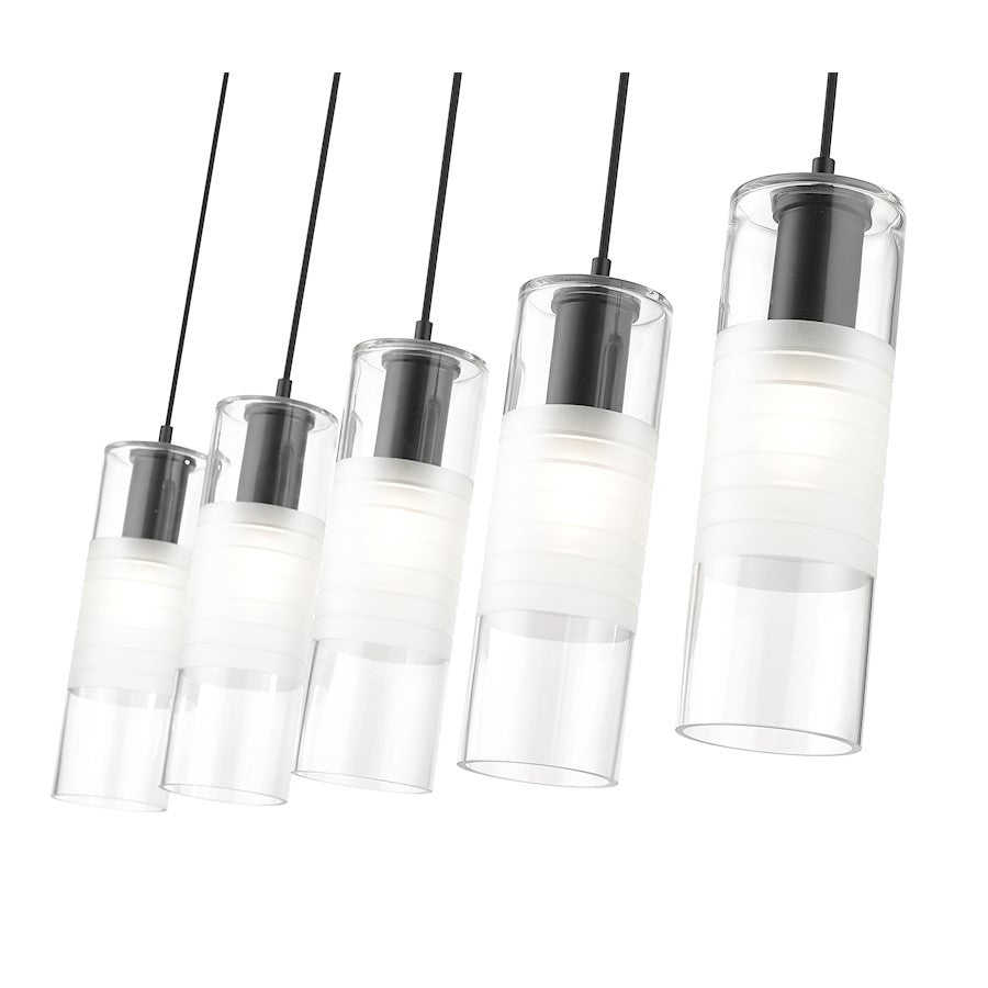 5 Light Linear Chandelier, Matte Black