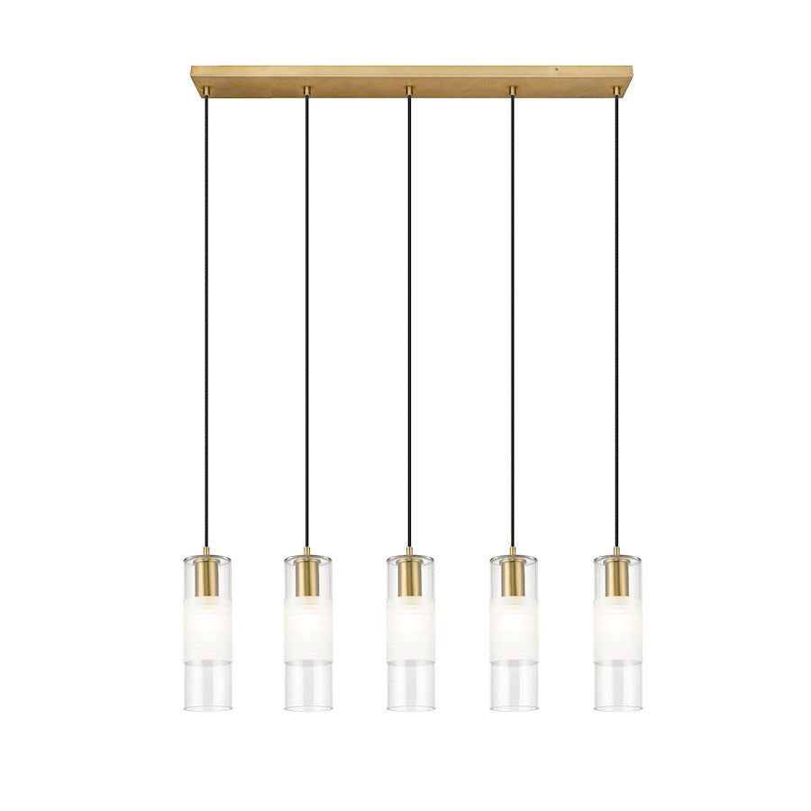 5 Light Linear Chandelier, Modern Gold