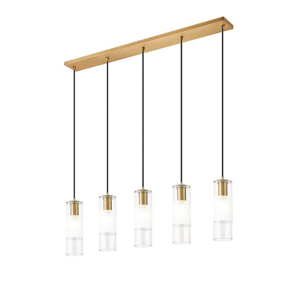 5 Light Linear Chandelier, Modern Gold