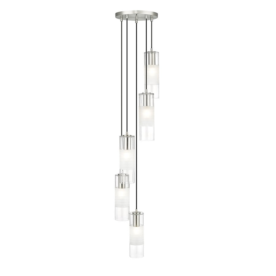 5 Light Chandelier, Brushed Nickel