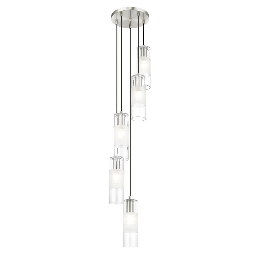 5 Light Chandelier, Brushed Nickel