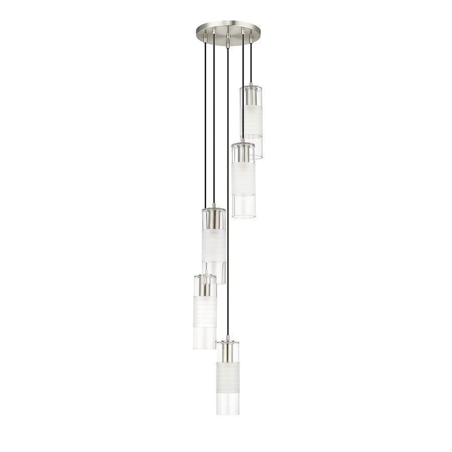 5 Light Chandelier, Brushed Nickel