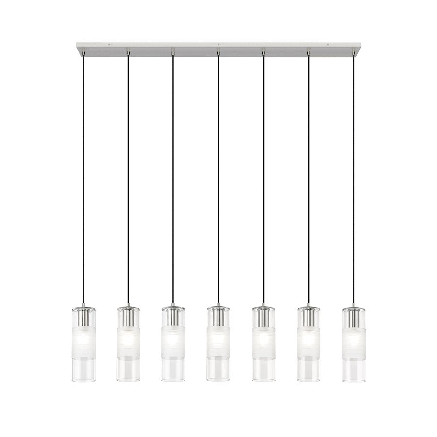 7 Light Linear Chandelier, Nickel