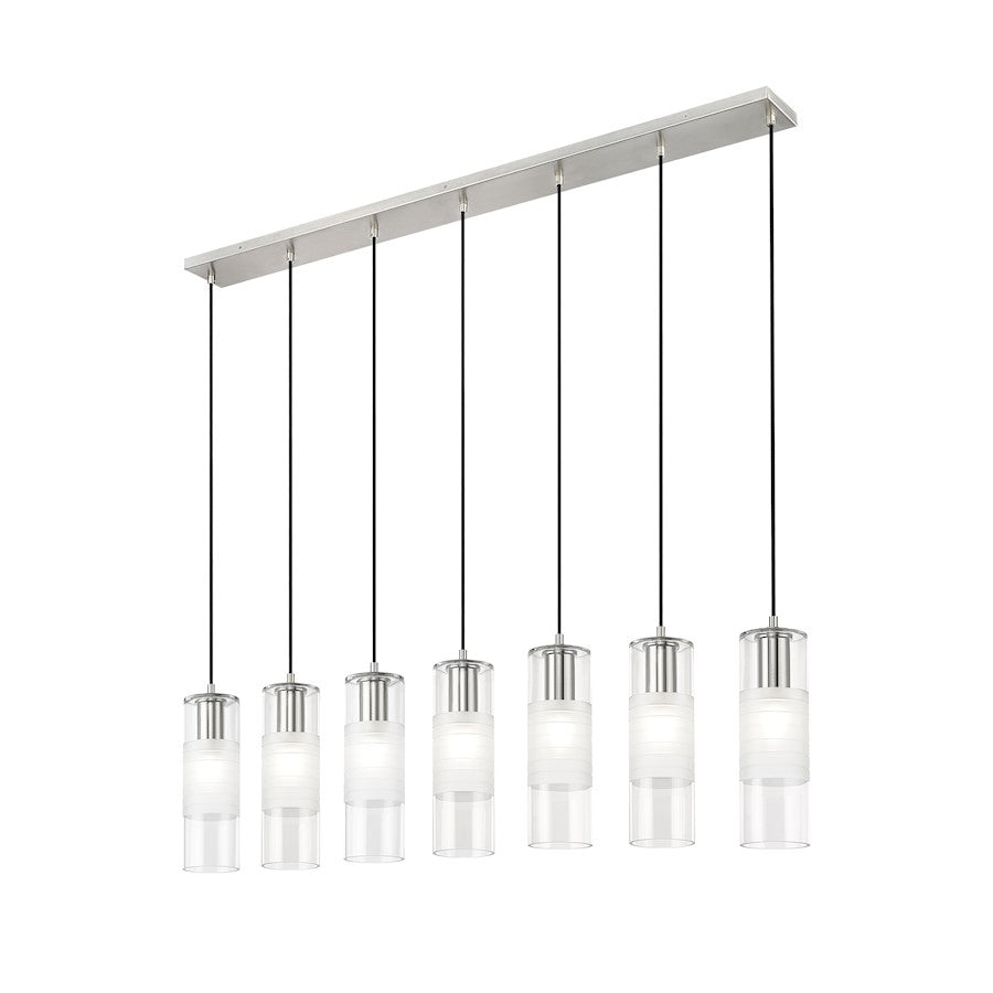 7 Light Linear Chandelier, Nickel
