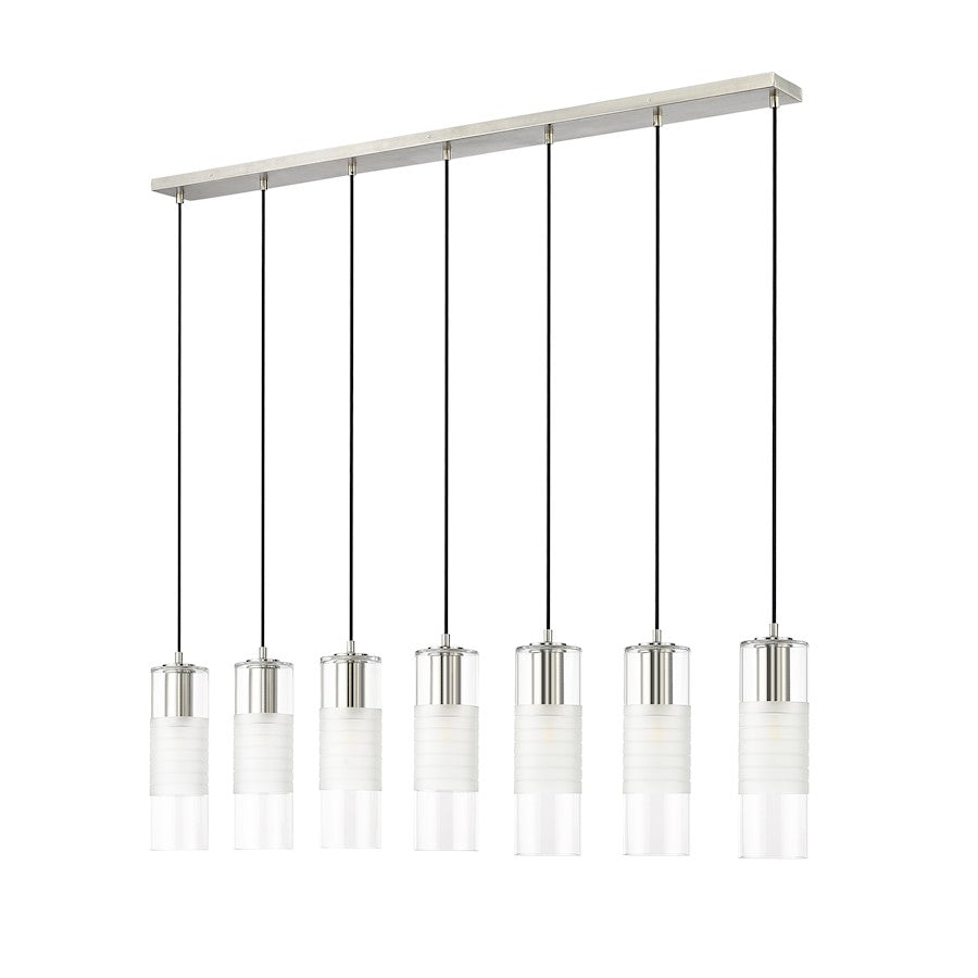7 Light Linear Chandelier, Nickel