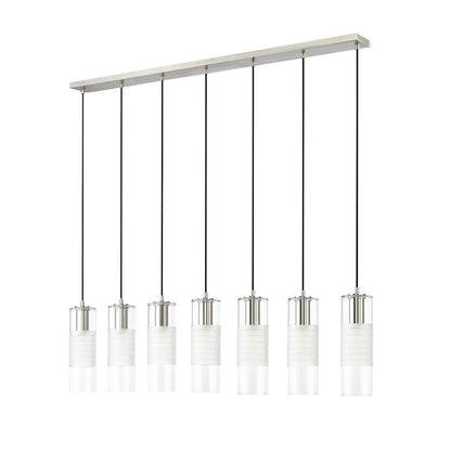 7 Light Linear Chandelier, Nickel