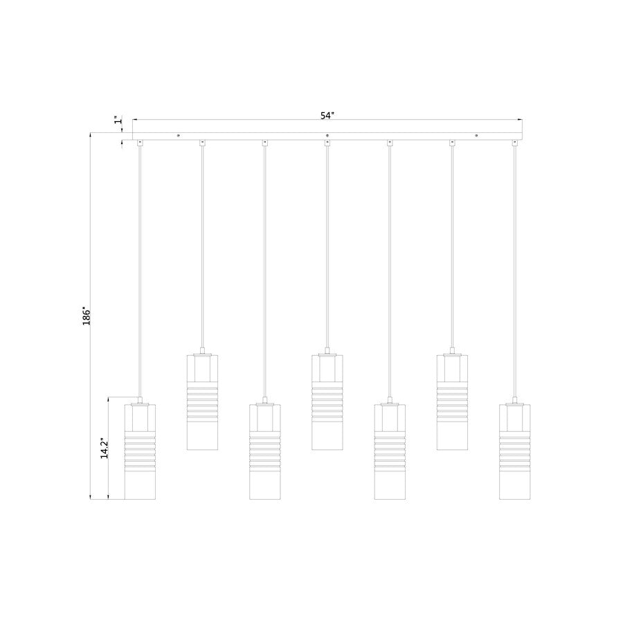 7 Light Linear Chandelier, Modern Gold